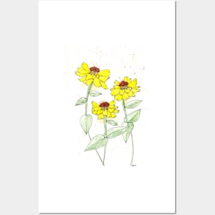 Yellow Zinnias Posters and Art